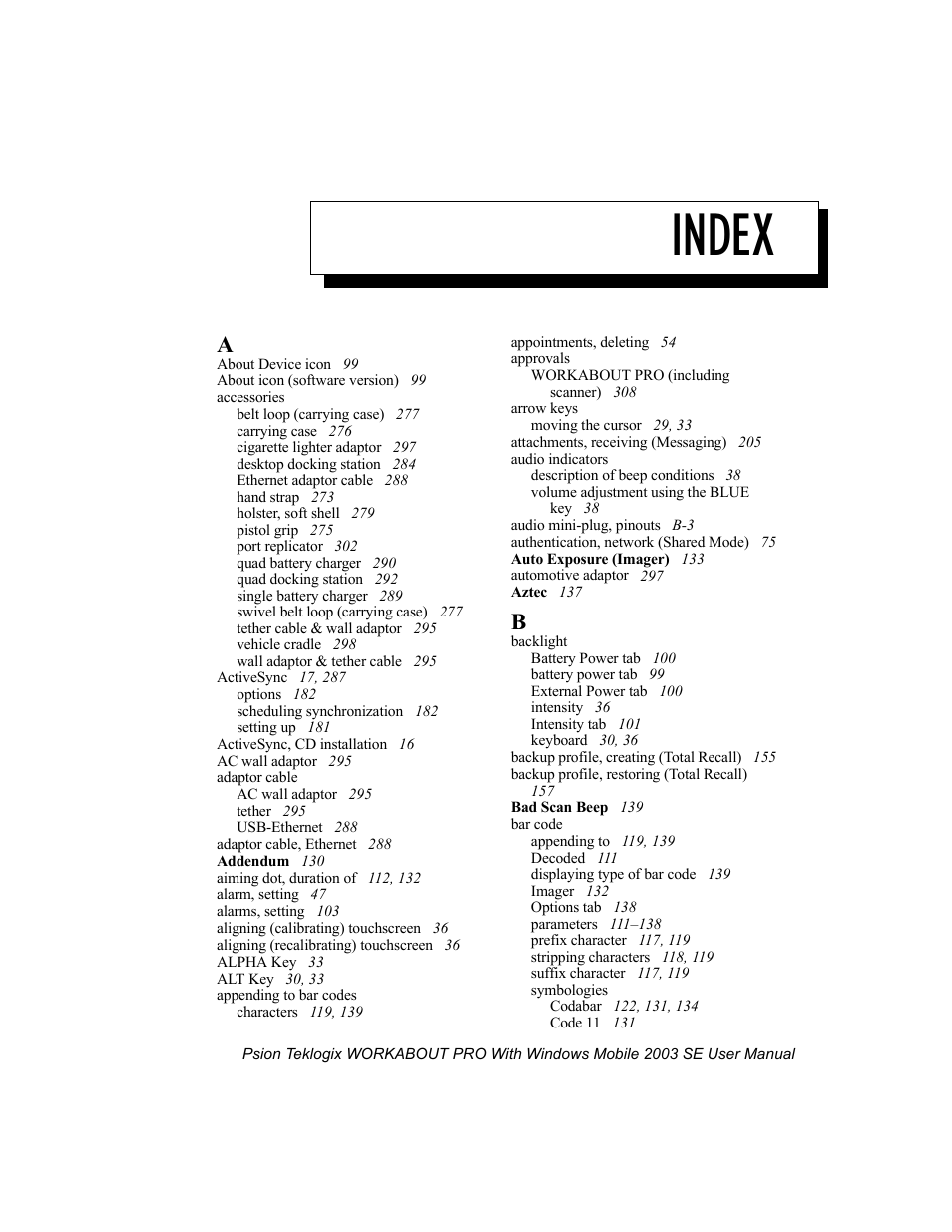 Index | Psion Teklogix Schnellstart- Anleitung 7525 User Manual | Page 353 / 364