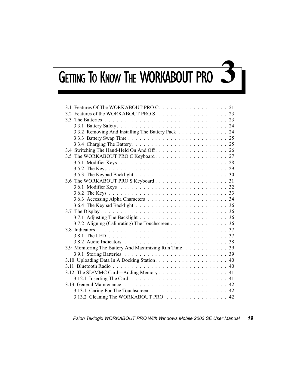 Getting to know the workabout pro 3, Chapter 3: getting to know the workabout pro, Workabout pro | Etting | Psion Teklogix Schnellstart- Anleitung 7525 User Manual | Page 49 / 364