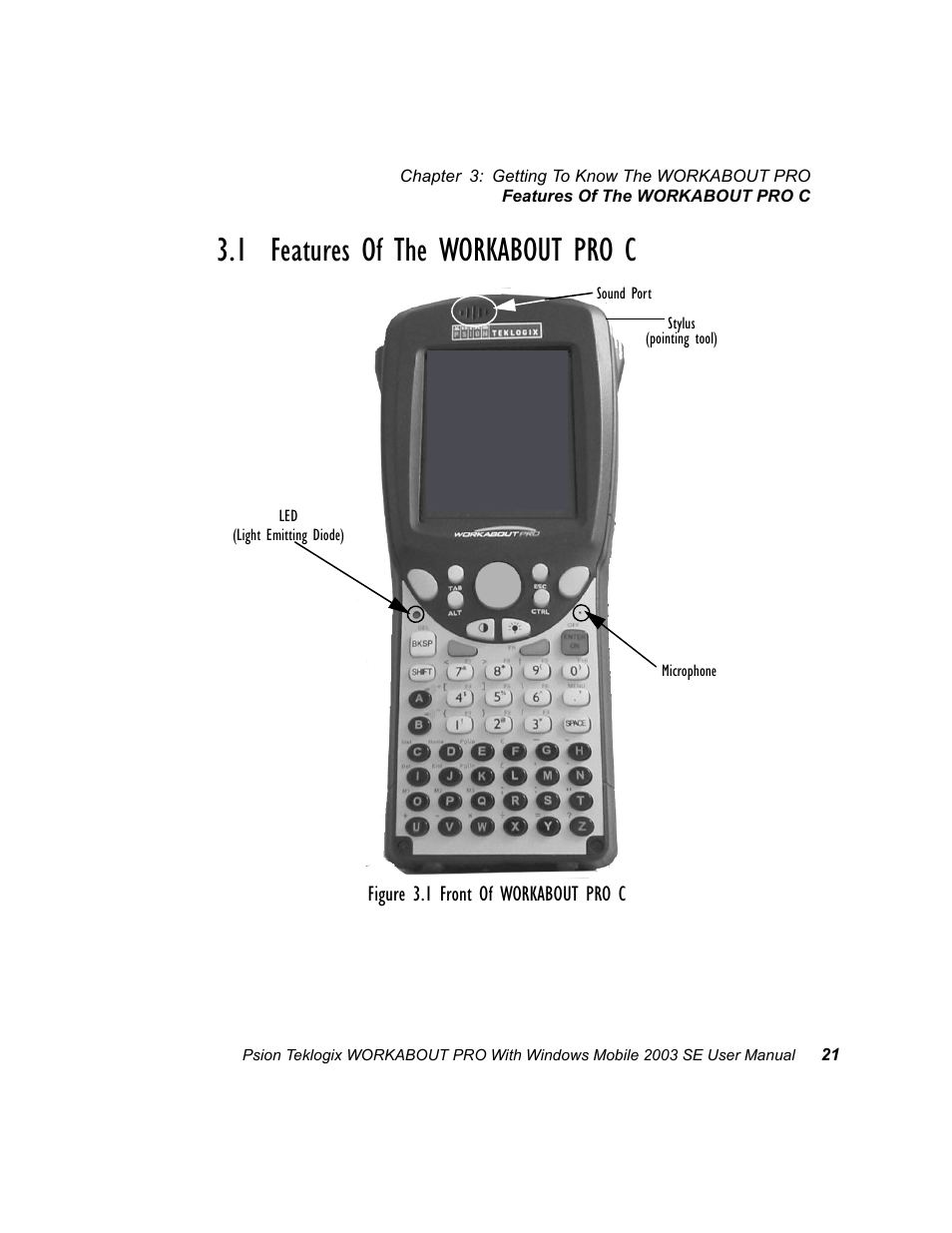 1 features of the workabout pro c, Features of the workabout pro c | Psion Teklogix Schnellstart- Anleitung 7525 User Manual | Page 51 / 364