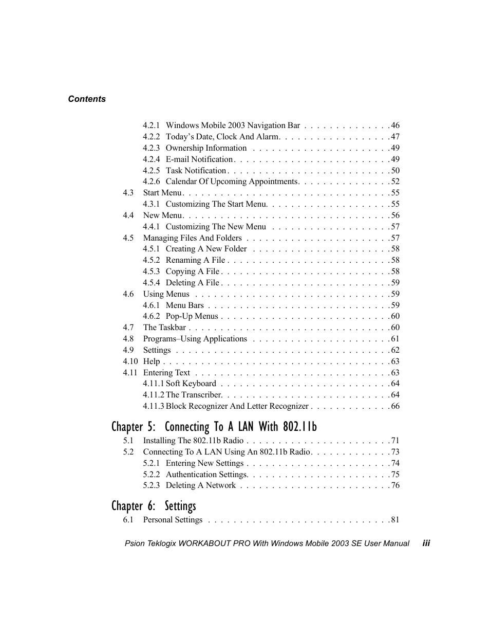 Chapter 6: settings | Psion Teklogix Schnellstart- Anleitung 7525 User Manual | Page 7 / 364