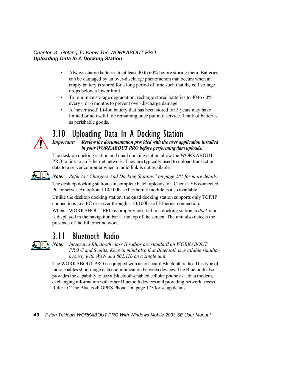 10 uploading data in a docking station, 11 bluetooth radio | Psion Teklogix Schnellstart- Anleitung 7525 User Manual | Page 70 / 364