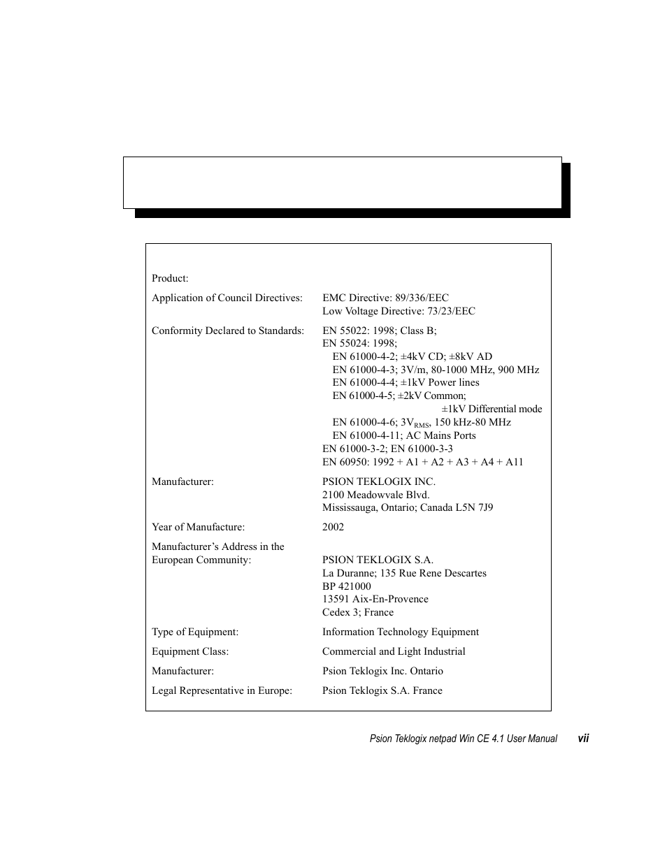 Approvals and safety summary, Pprovals, Afety | Ummary | Psion Teklogix netpad Win CE 4.1 User Manual | Page 11 / 132