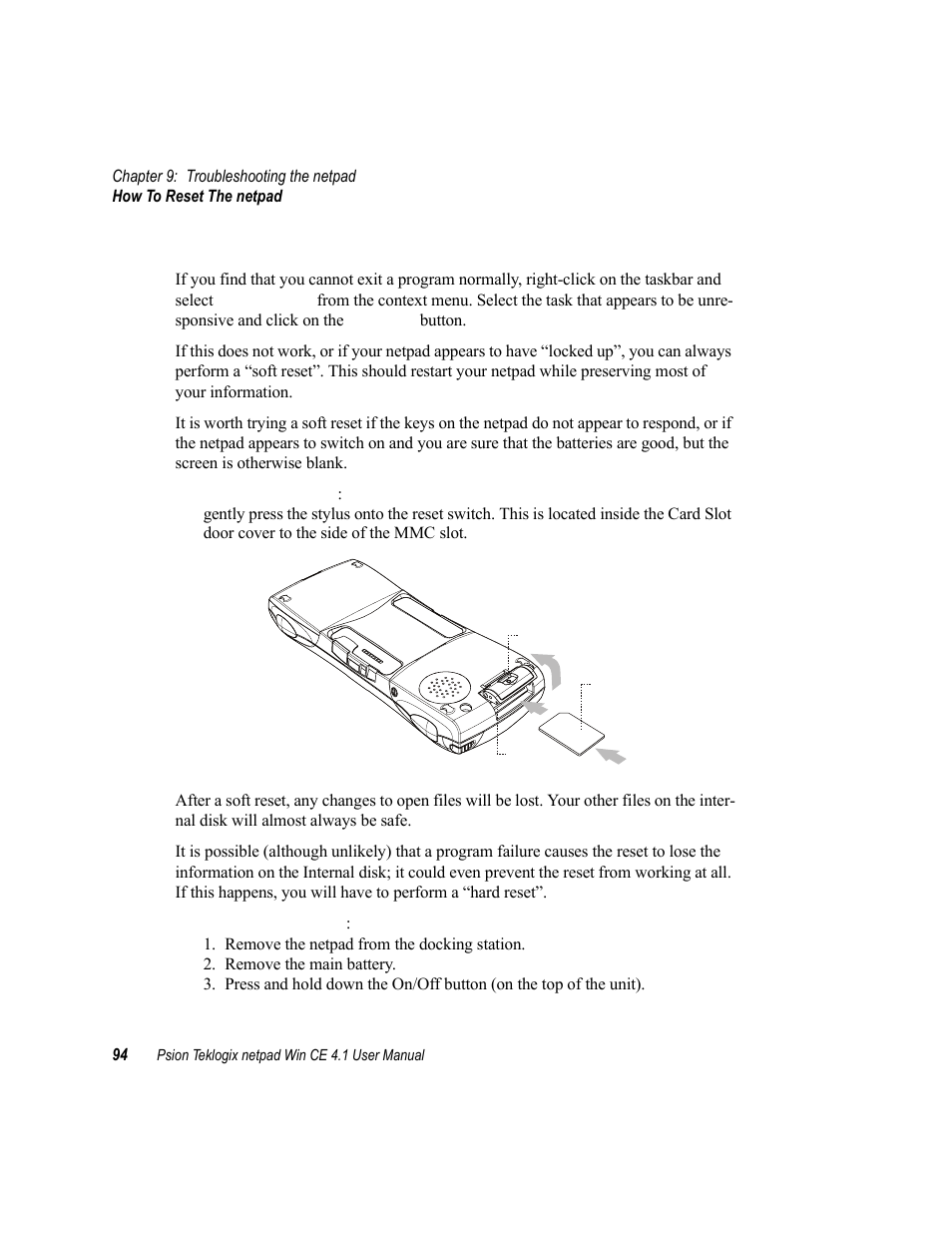 4 how to reset the netpad, How to reset the netpad | Psion Teklogix netpad Win CE 4.1 User Manual | Page 114 / 132