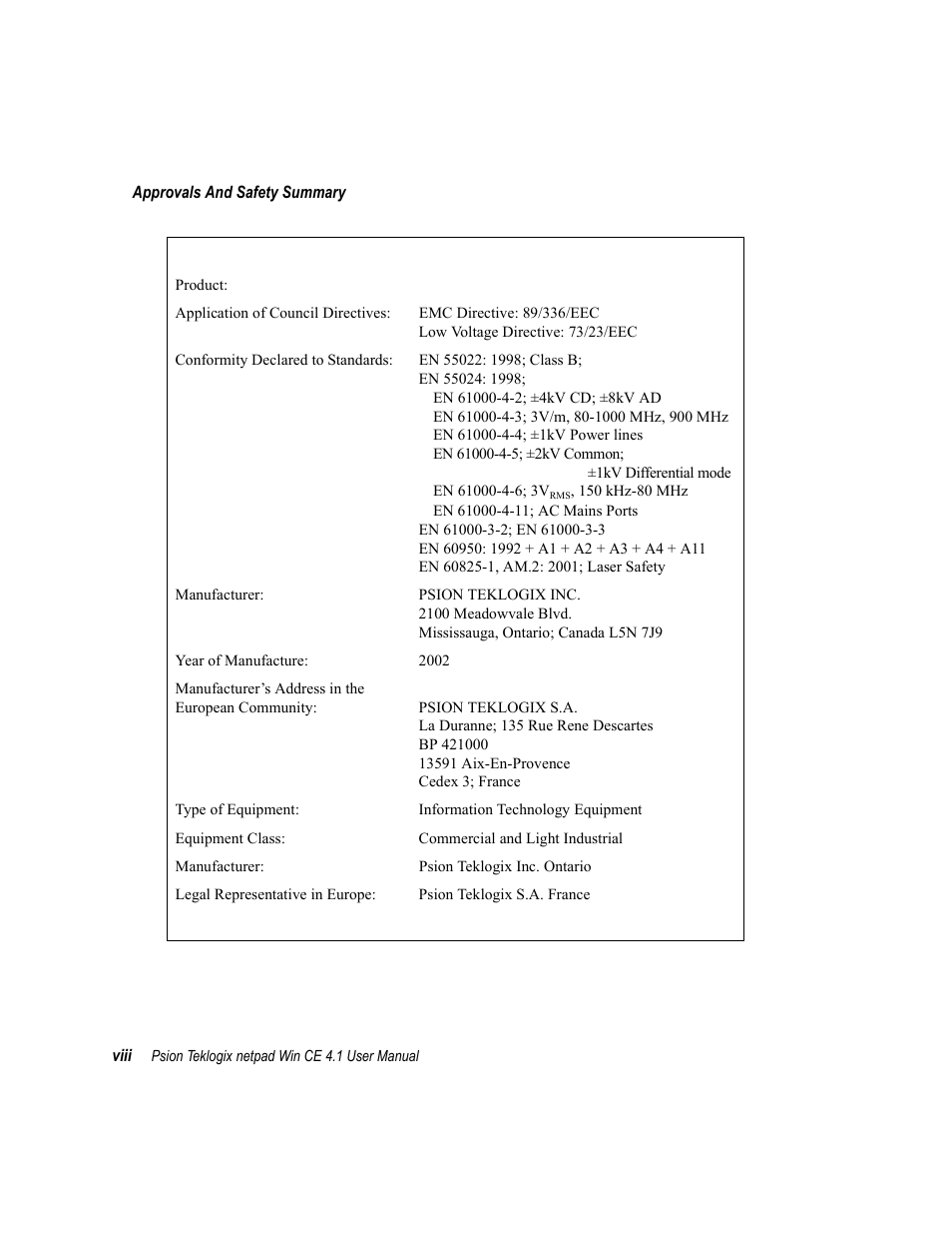 Psion Teklogix netpad Win CE 4.1 User Manual | Page 12 / 132