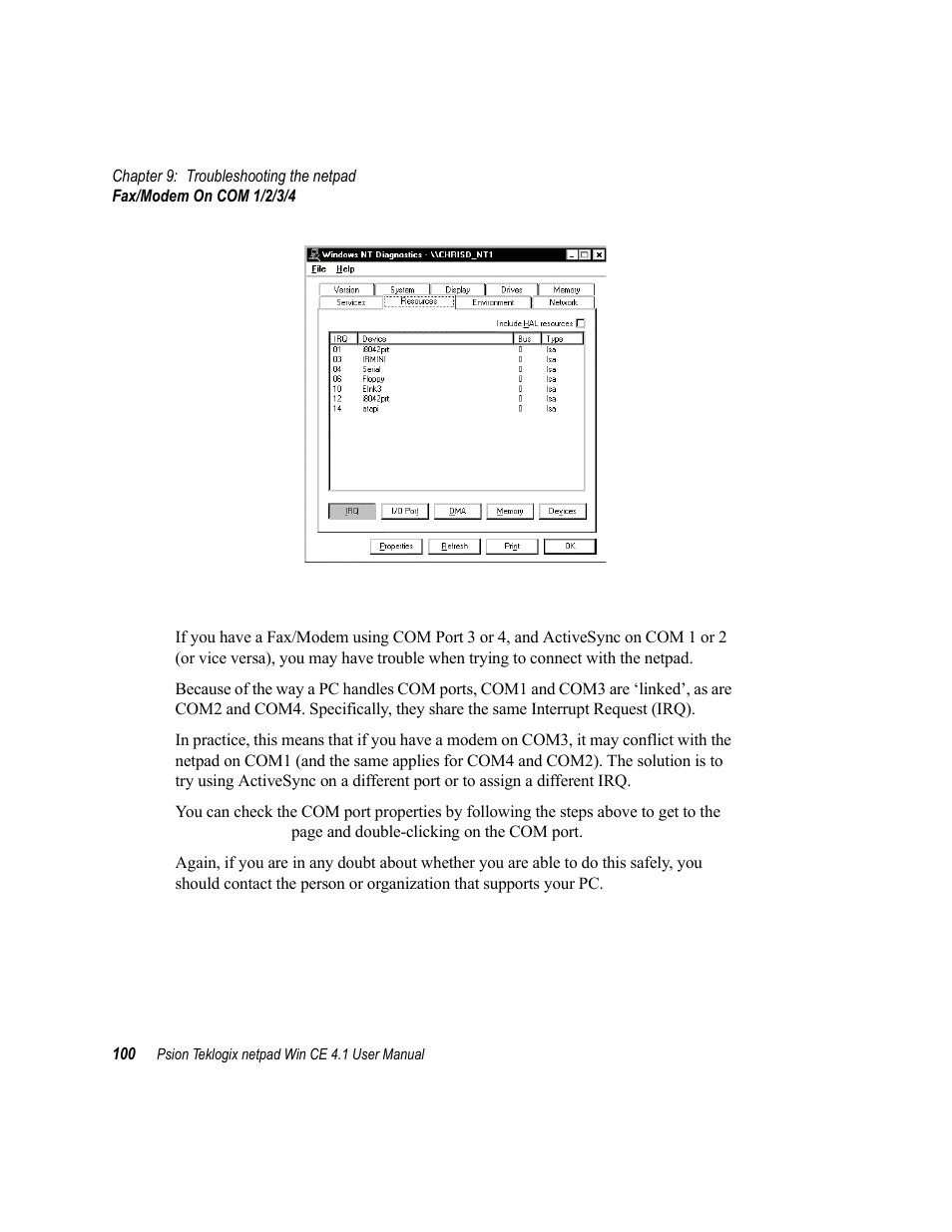 5 fax/modem on com 1/2/3/4, Fax/modem on com 1/2/3/4 | Psion Teklogix netpad Win CE 4.1 User Manual | Page 120 / 132