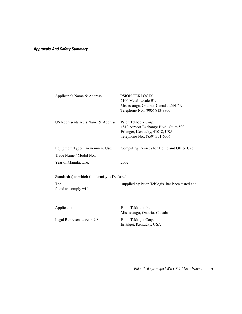 Fcc i, Nformation | Psion Teklogix netpad Win CE 4.1 User Manual | Page 13 / 132