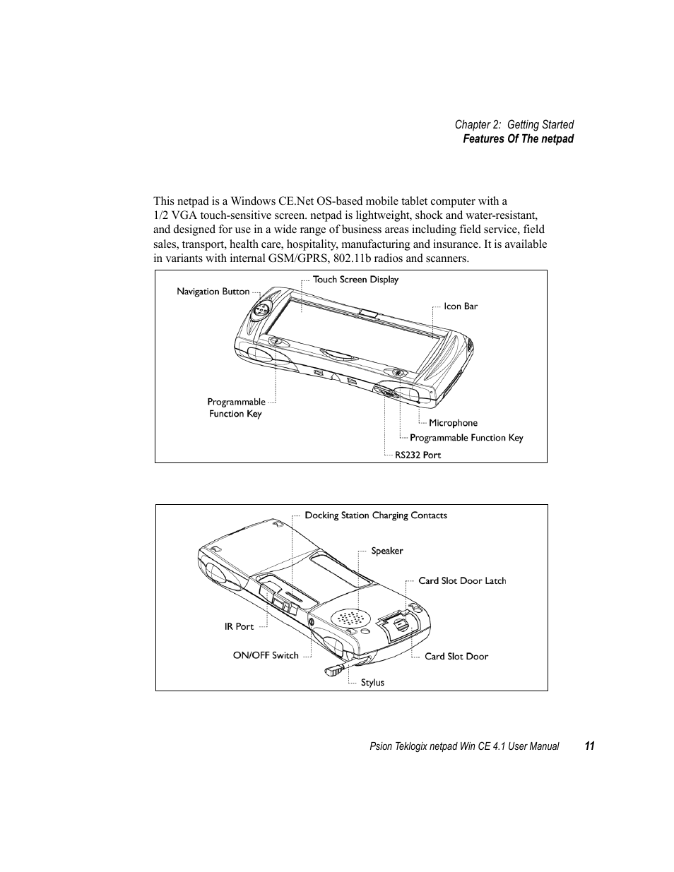 1 features of the netpad, Features of the netpad | Psion Teklogix netpad Win CE 4.1 User Manual | Page 31 / 132