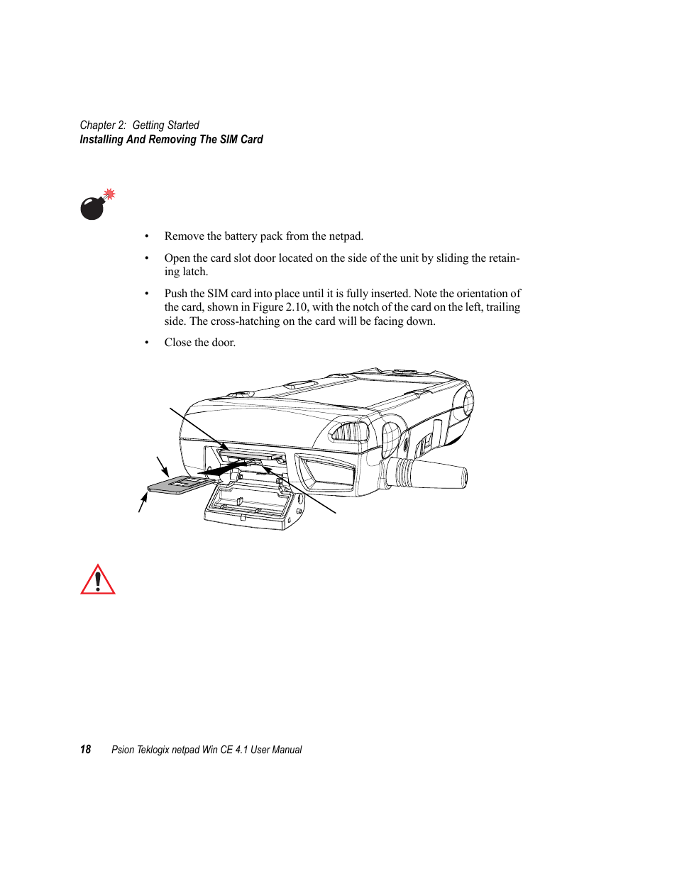 1 inserting the sim card, Figure 2.10 insertion of sim card | Psion Teklogix netpad Win CE 4.1 User Manual | Page 38 / 132