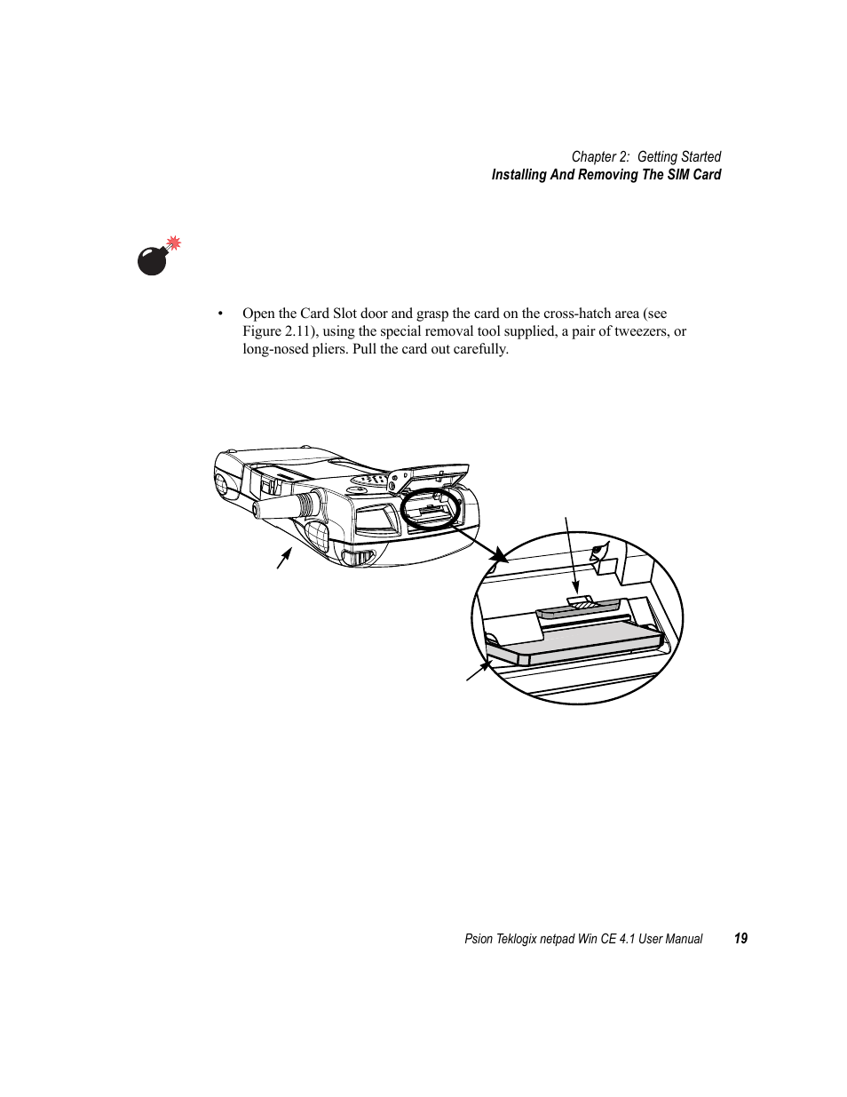 2 removing the sim card | Psion Teklogix netpad Win CE 4.1 User Manual | Page 39 / 132