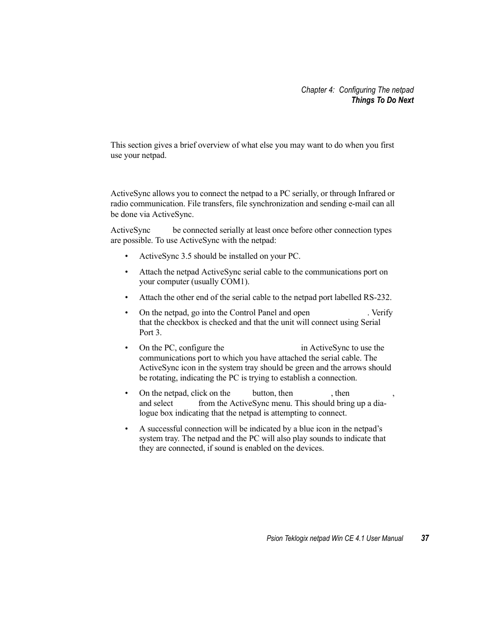 2 things to do next, 1 setting up activesync, Things to do next | Setting up activesync | Psion Teklogix netpad Win CE 4.1 User Manual | Page 57 / 132