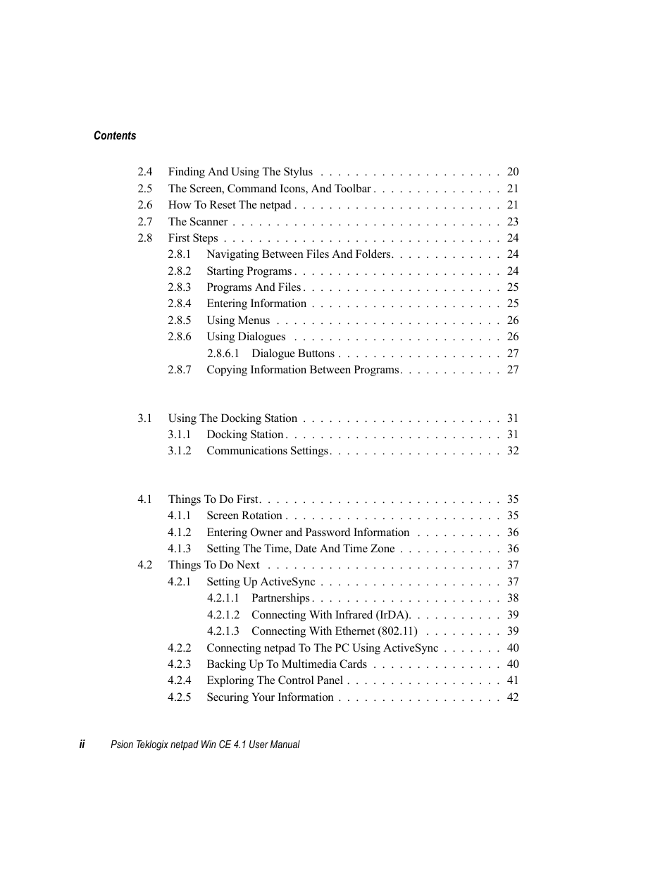 Chapter 3: docking station, Chapter 4: configuring the netpad | Psion Teklogix netpad Win CE 4.1 User Manual | Page 6 / 132