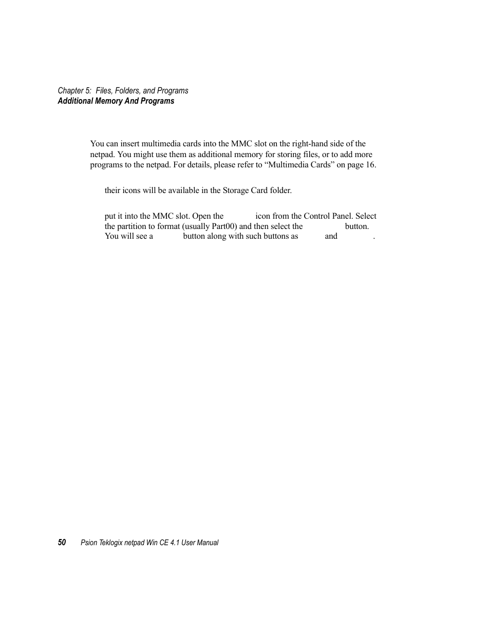 2 additional memory and programs, Additional memory and programs | Psion Teklogix netpad Win CE 4.1 User Manual | Page 70 / 132