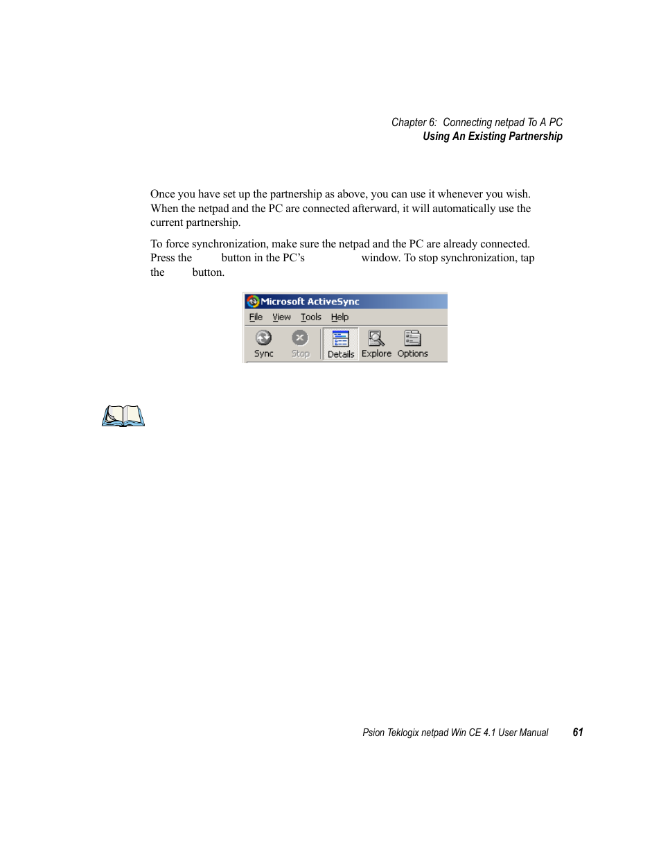 3 using an existing partnership, Using an existing partnership | Psion Teklogix netpad Win CE 4.1 User Manual | Page 81 / 132