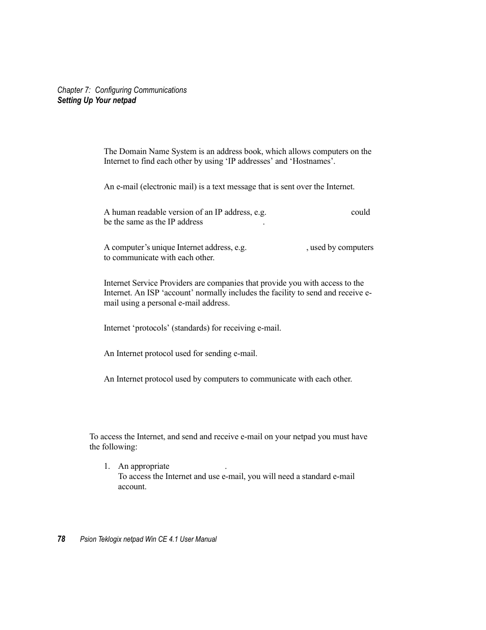 5 glossary of terms, 2 setting up your netpad, 1 how to use internet explorer/inbox | Setting up your netpad | Psion Teklogix netpad Win CE 4.1 User Manual | Page 98 / 132