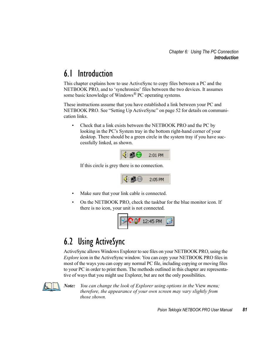 1 introduction, 2 using activesync, Introduction | Using activesync, 1 introduction 6.2 using activesync | Psion Teklogix Netbook Pro none User Manual | Page 101 / 172