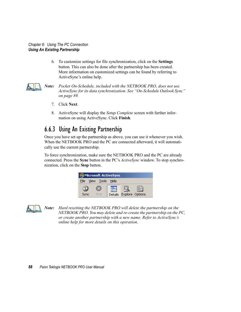 3 using an existing partnership, Using an existing partnership | Psion Teklogix Netbook Pro none User Manual | Page 108 / 172