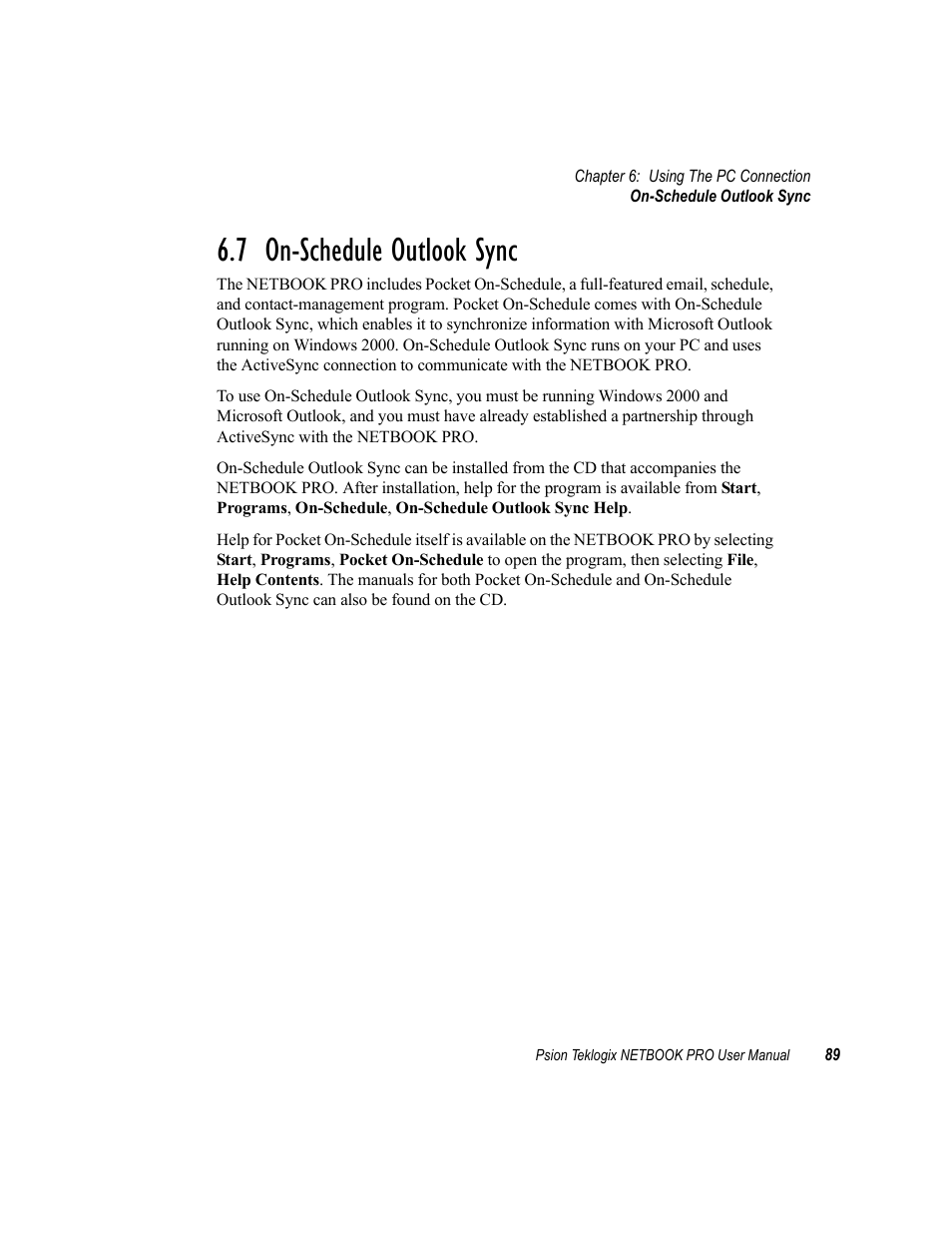 7 on-schedule outlook sync, On-schedule outlook sync | Psion Teklogix Netbook Pro none User Manual | Page 109 / 172