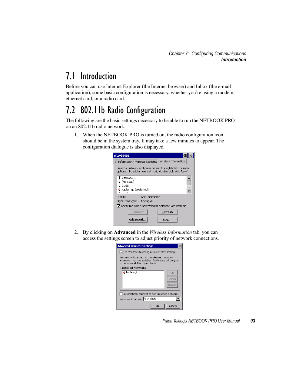 1 introduction, 2 802.11b radio configuration, Introduction | 11b radio configuration | Psion Teklogix Netbook Pro none User Manual | Page 113 / 172