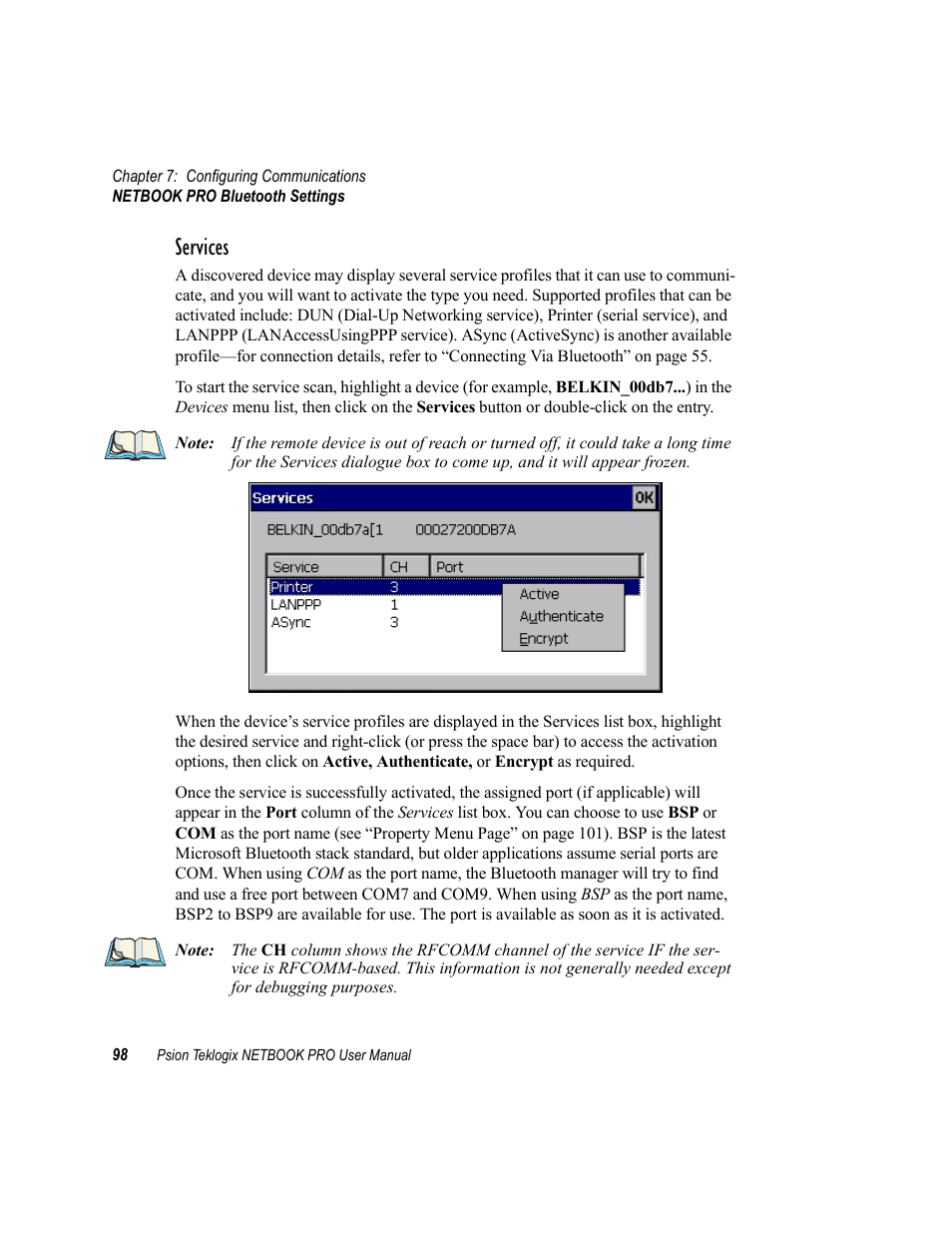 Services | Psion Teklogix Netbook Pro none User Manual | Page 118 / 172