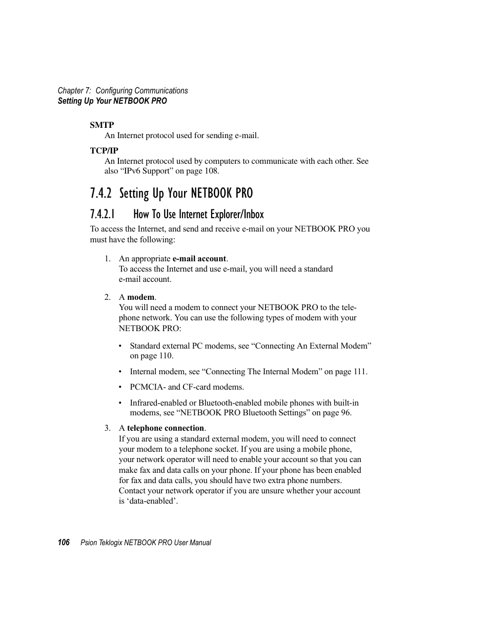 2 setting up your netbook pro, 1 how to use internet explorer/inbox, Setting up your netbook pro | How to use internet explorer/inbox | Psion Teklogix Netbook Pro none User Manual | Page 126 / 172