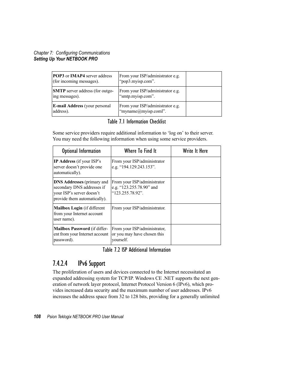 4 ipv6 support, Ipv6 support | Psion Teklogix Netbook Pro none User Manual | Page 128 / 172