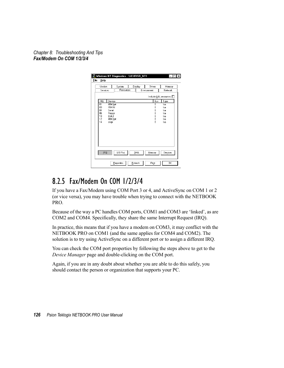 5 fax/modem on com 1/2/3/4, Fax/modem on com 1/2/3/4 | Psion Teklogix Netbook Pro none User Manual | Page 146 / 172