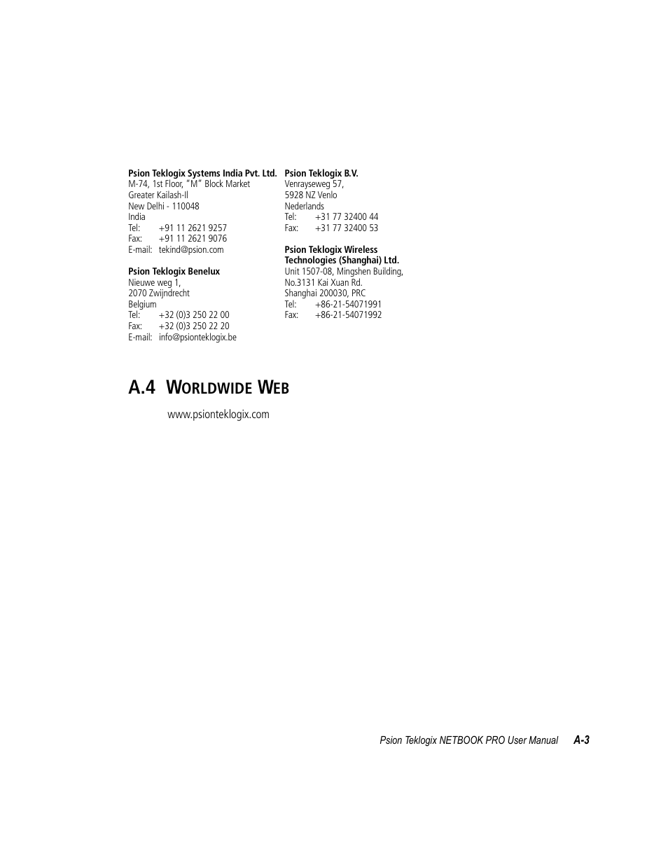 A.4 worldwide web, A.4 w, Orldwide | Psion Teklogix Netbook Pro none User Manual | Page 159 / 172