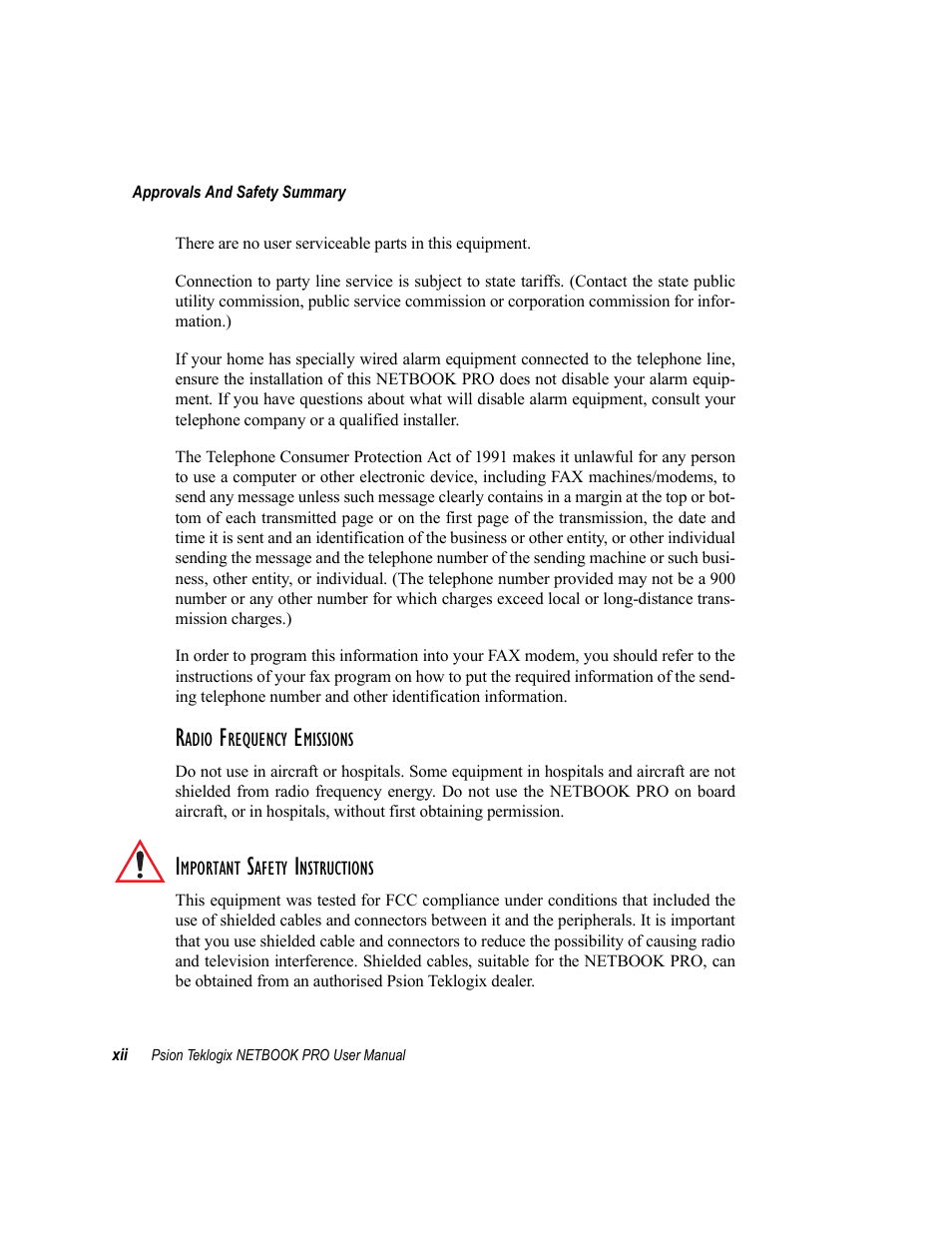 Radio frequency emissions, Important safety instructions | Psion Teklogix Netbook Pro none User Manual | Page 16 / 172