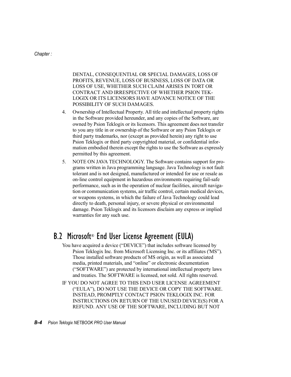 B.2 microsoft® end user license agreement (eula), B.2 microsoft, End user license agreement (eula) | Psion Teklogix Netbook Pro none User Manual | Page 164 / 172