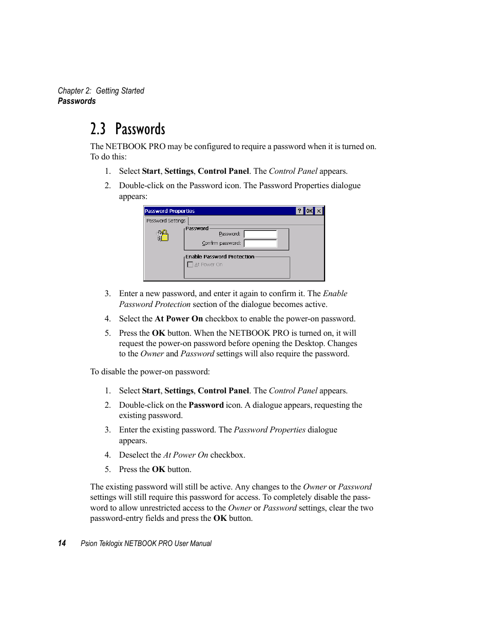 3 passwords, Passwords | Psion Teklogix Netbook Pro none User Manual | Page 34 / 172