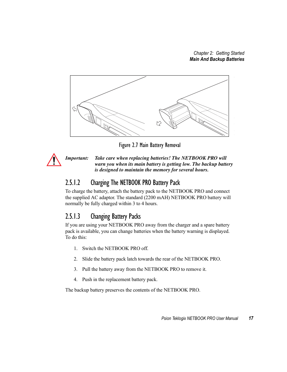 2 charging the netbook pro battery pack, 3 changing battery packs, Charging the netbook pro battery pack | Changing battery packs | Psion Teklogix Netbook Pro none User Manual | Page 37 / 172
