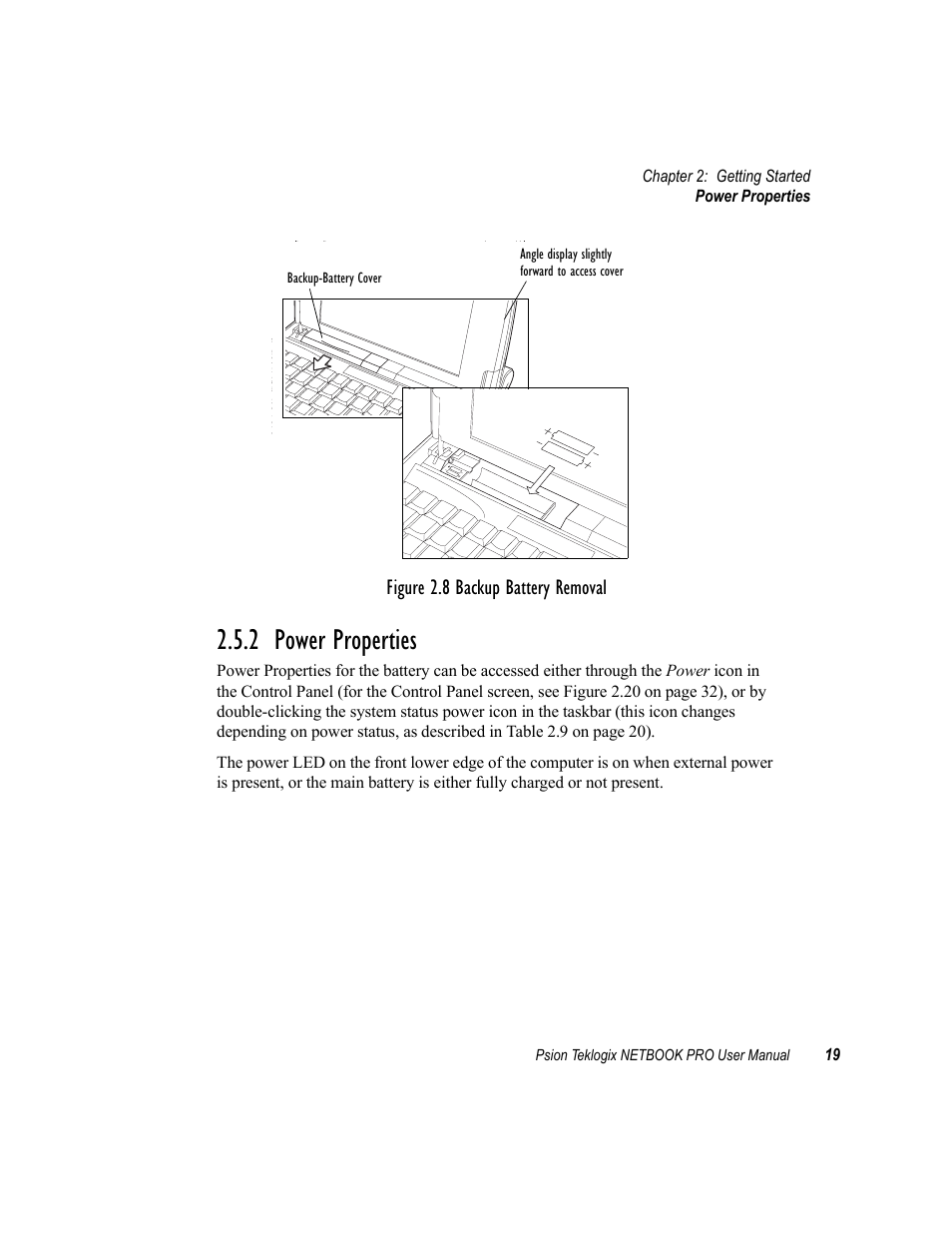 2 power properties, Power properties | Psion Teklogix Netbook Pro none User Manual | Page 39 / 172