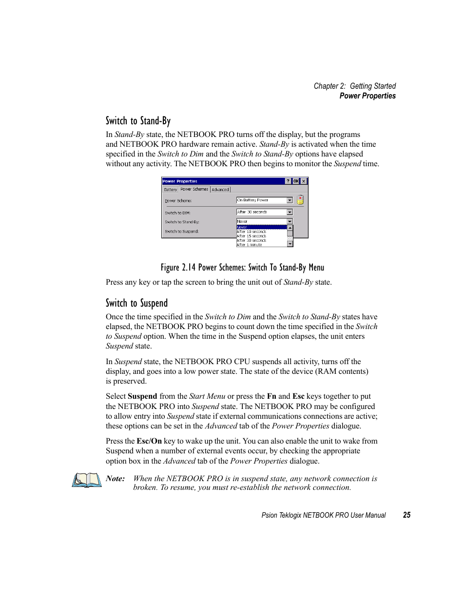 Switch to stand-by, Switch to suspend | Psion Teklogix Netbook Pro none User Manual | Page 45 / 172