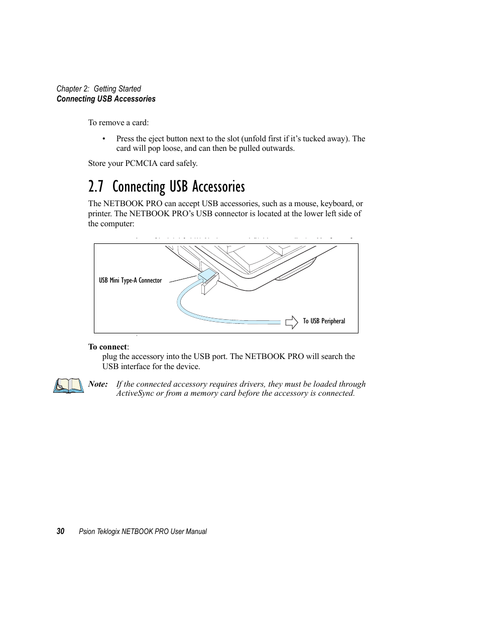 7 connecting usb accessories, Connecting usb accessories | Psion Teklogix Netbook Pro none User Manual | Page 50 / 172