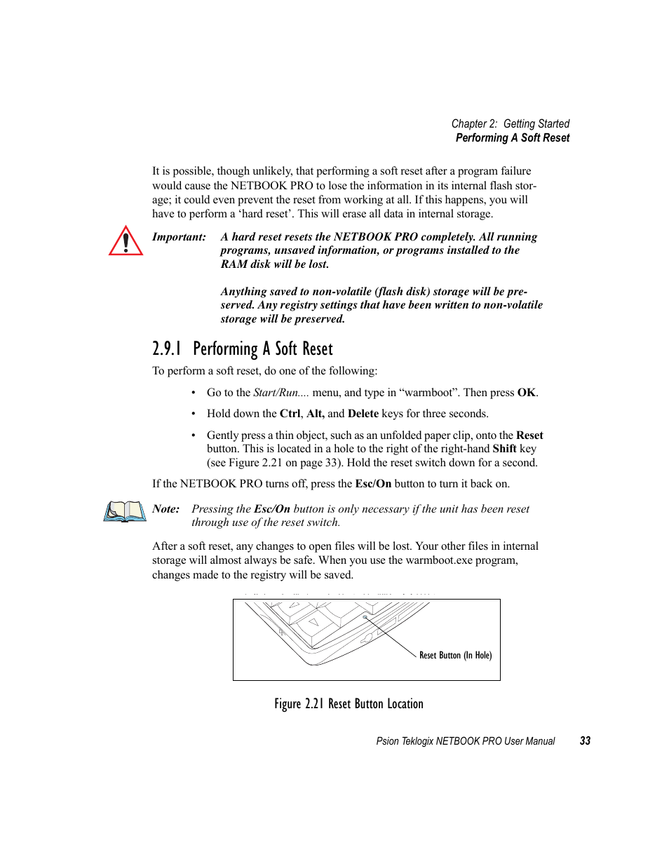 1 performing a soft reset, Performing a soft reset | Psion Teklogix Netbook Pro none User Manual | Page 53 / 172