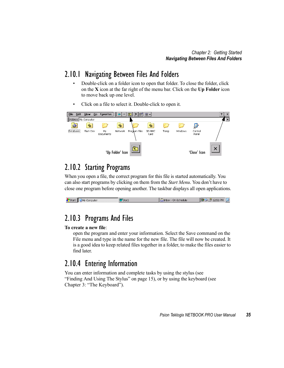 1 navigating between files and folders, 2 starting programs, 3 programs and files | 4 entering information | Psion Teklogix Netbook Pro none User Manual | Page 55 / 172