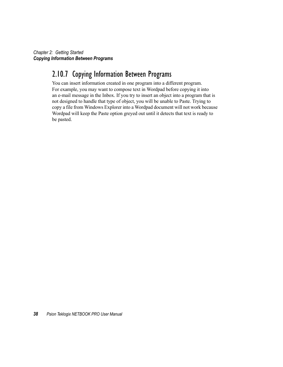 7 copying information between programs | Psion Teklogix Netbook Pro none User Manual | Page 58 / 172
