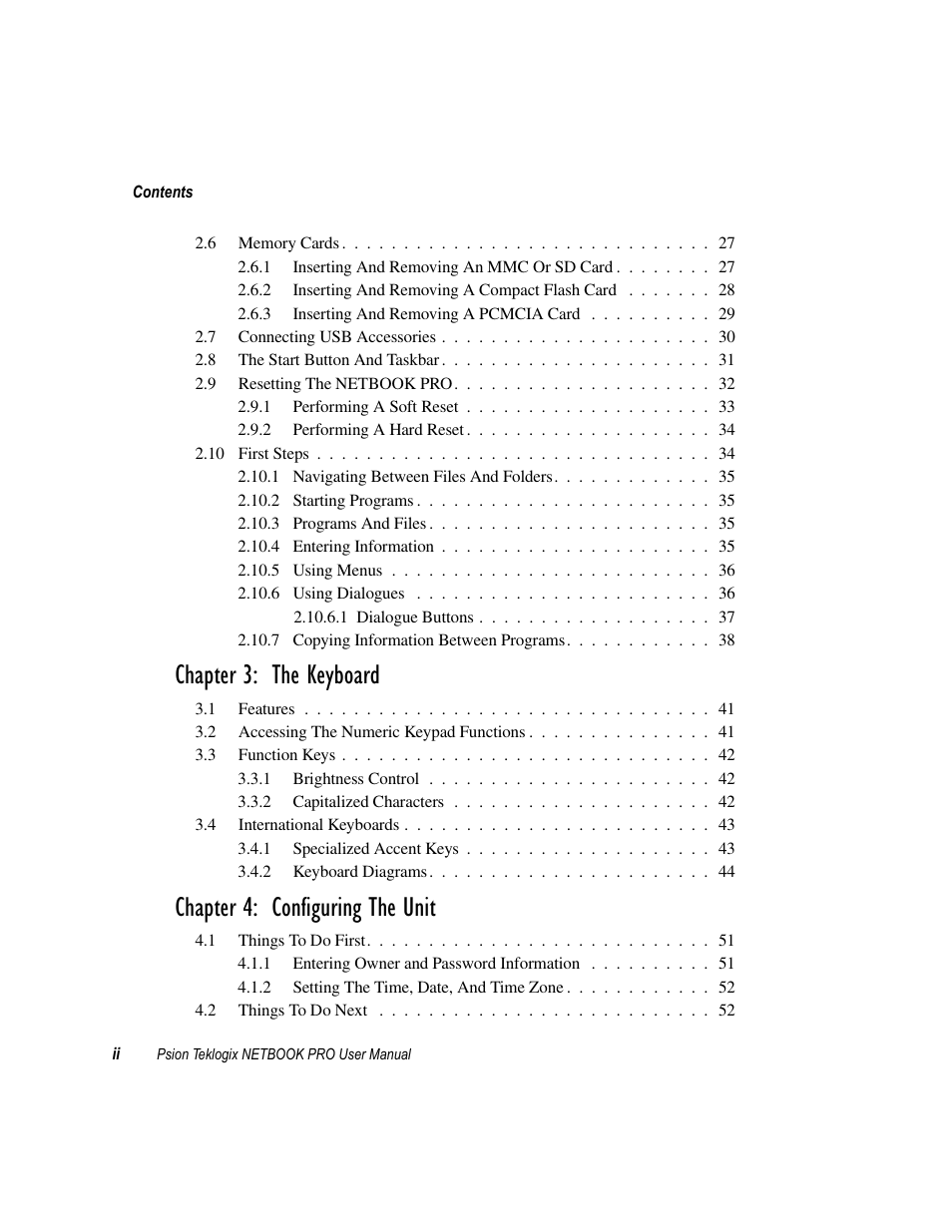 Chapter 3: the keyboard, Chapter 4: configuring the unit | Psion Teklogix Netbook Pro none User Manual | Page 6 / 172