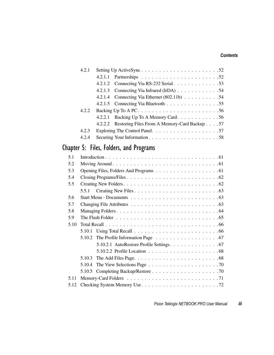 Chapter 5: files, folders, and programs | Psion Teklogix Netbook Pro none User Manual | Page 7 / 172