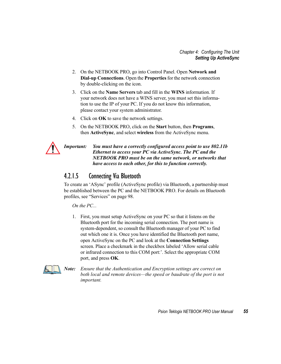 5 connecting via bluetooth, Connecting via bluetooth | Psion Teklogix Netbook Pro none User Manual | Page 75 / 172