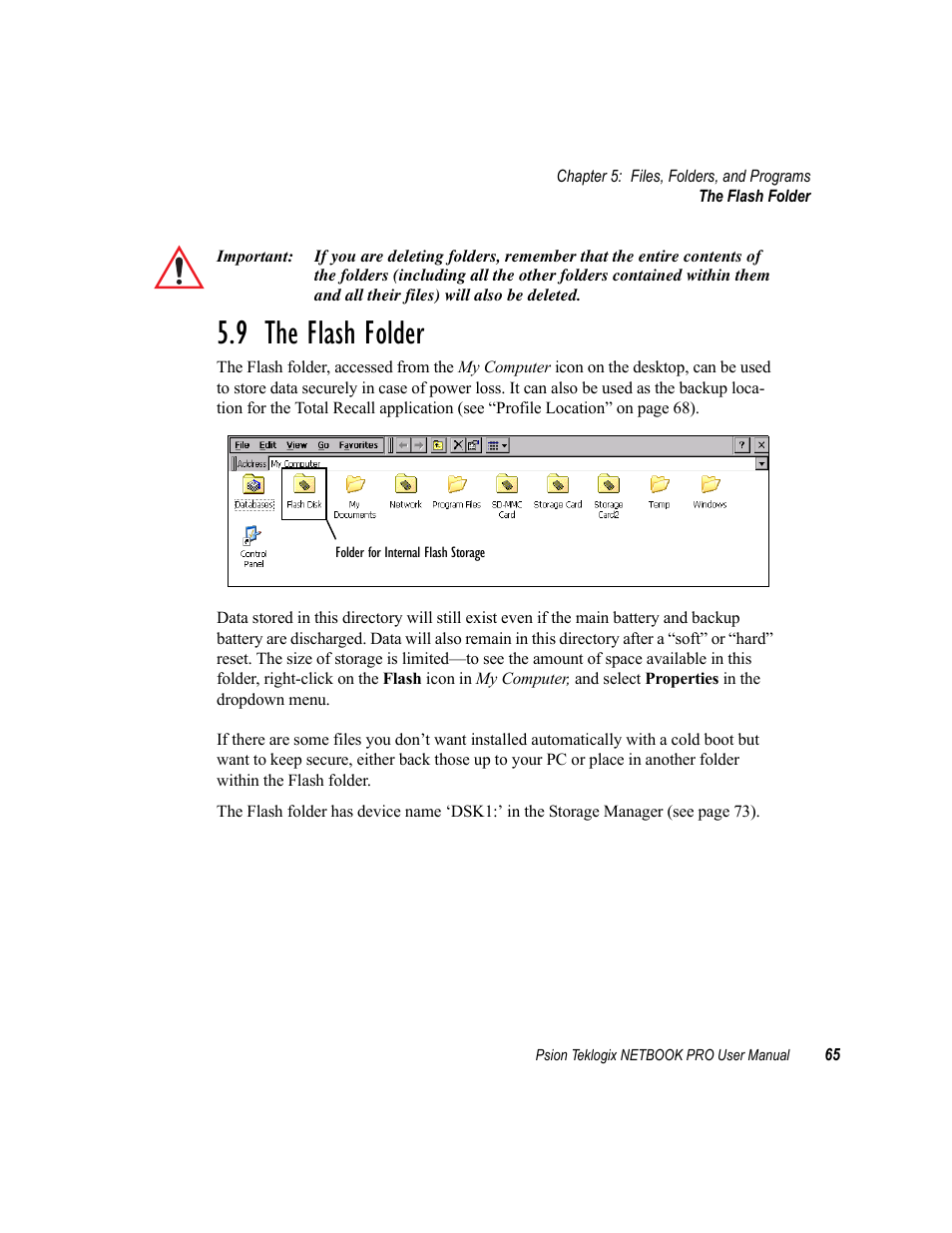 9 the flash folder, The flash folder | Psion Teklogix Netbook Pro none User Manual | Page 85 / 172