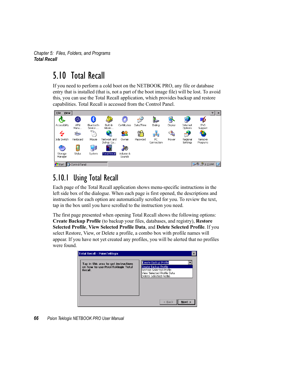 10 total recall, 1 using total recall | Psion Teklogix Netbook Pro none User Manual | Page 86 / 172