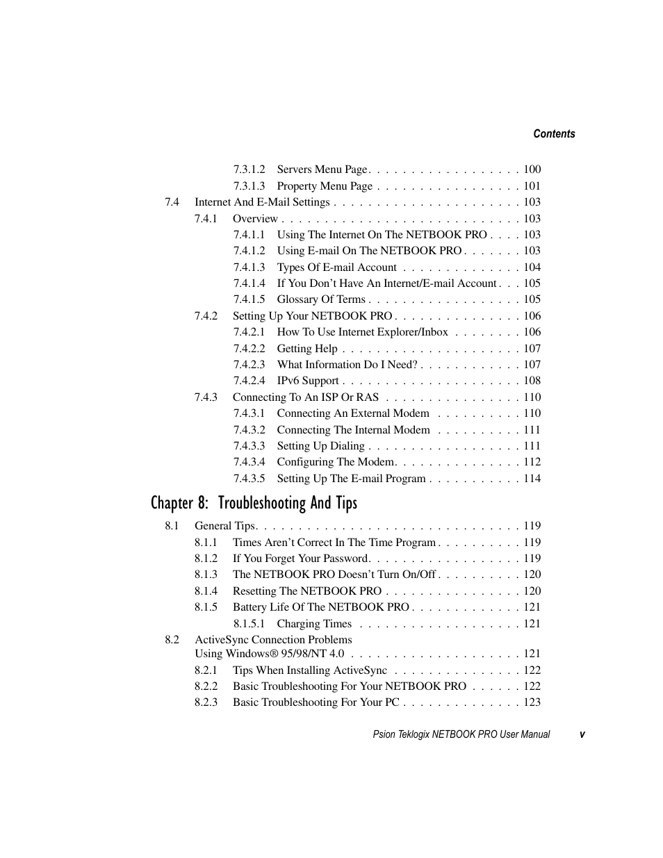 Chapter 8: troubleshooting and tips | Psion Teklogix Netbook Pro none User Manual | Page 9 / 172