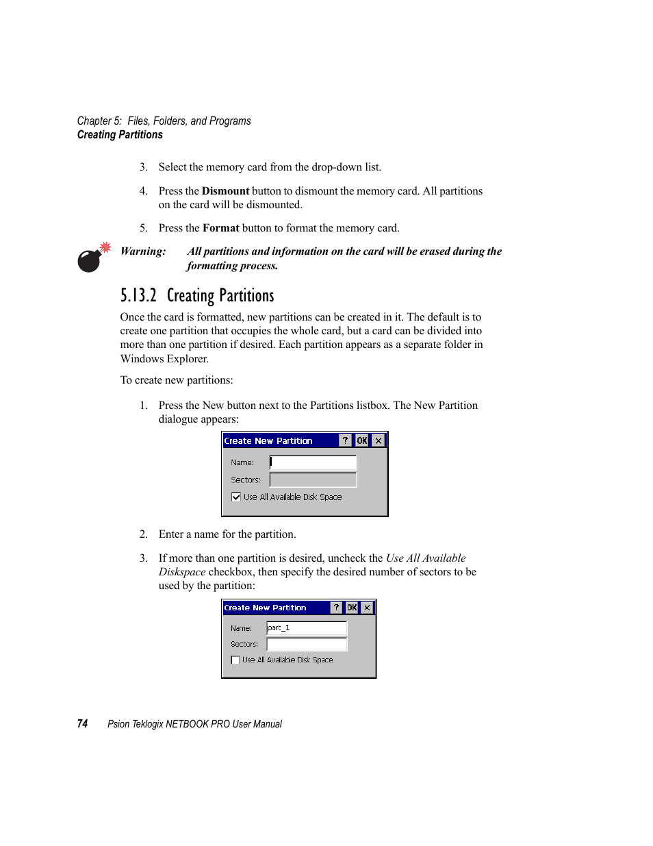 2 creating partitions | Psion Teklogix Netbook Pro none User Manual | Page 94 / 172