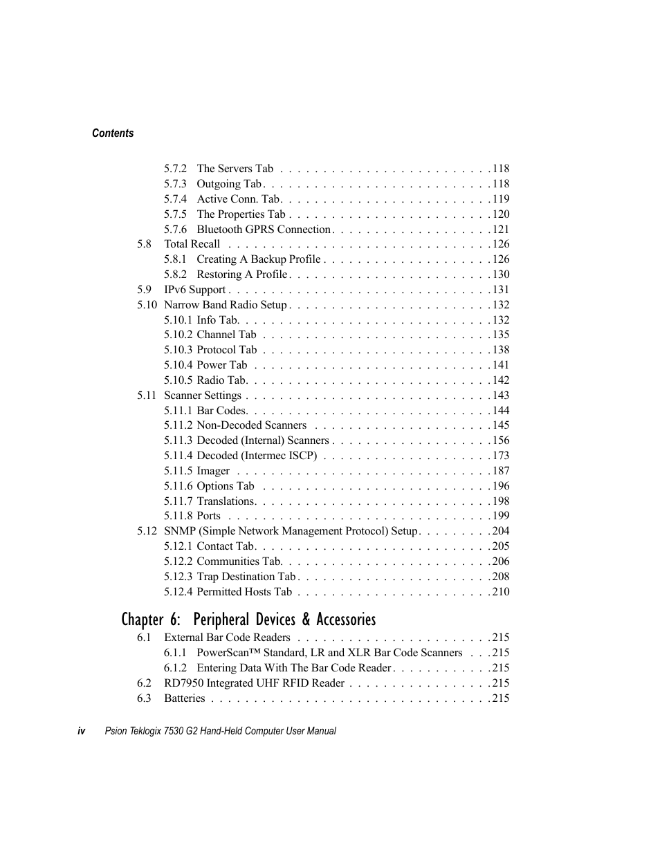 Chapter 6: peripheral devices & accessories | Psion Teklogix Hand-Held Computer 7530 G2 User Manual | Page 10 / 296