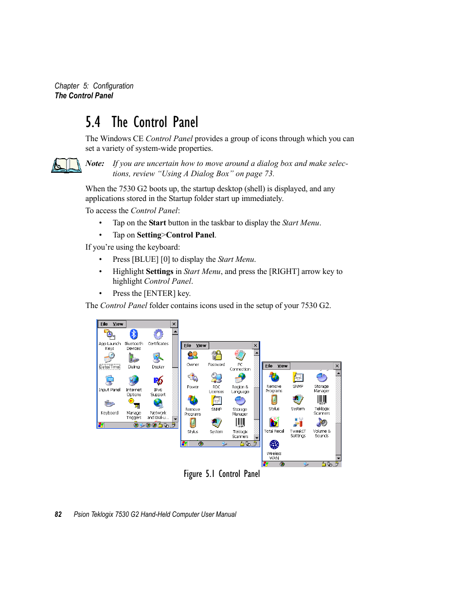 4 the control panel | Psion Teklogix Hand-Held Computer 7530 G2 User Manual | Page 110 / 296