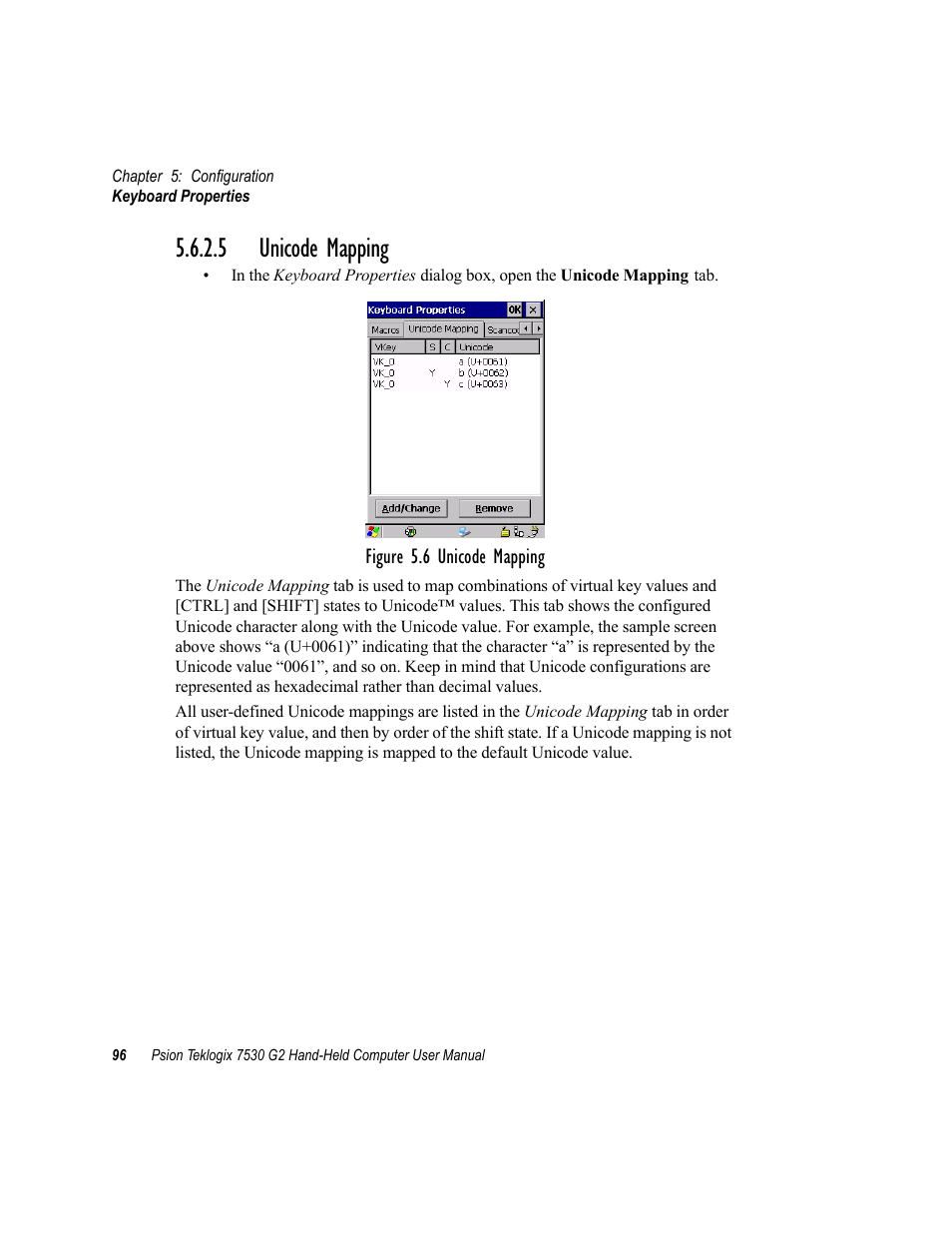 5 unicode mapping | Psion Teklogix Hand-Held Computer 7530 G2 User Manual | Page 124 / 296