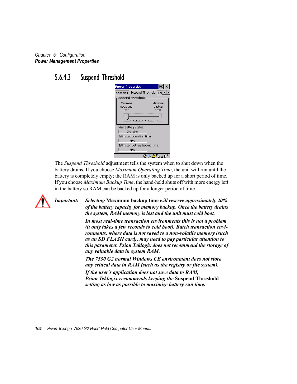 3 suspend threshold | Psion Teklogix Hand-Held Computer 7530 G2 User Manual | Page 132 / 296