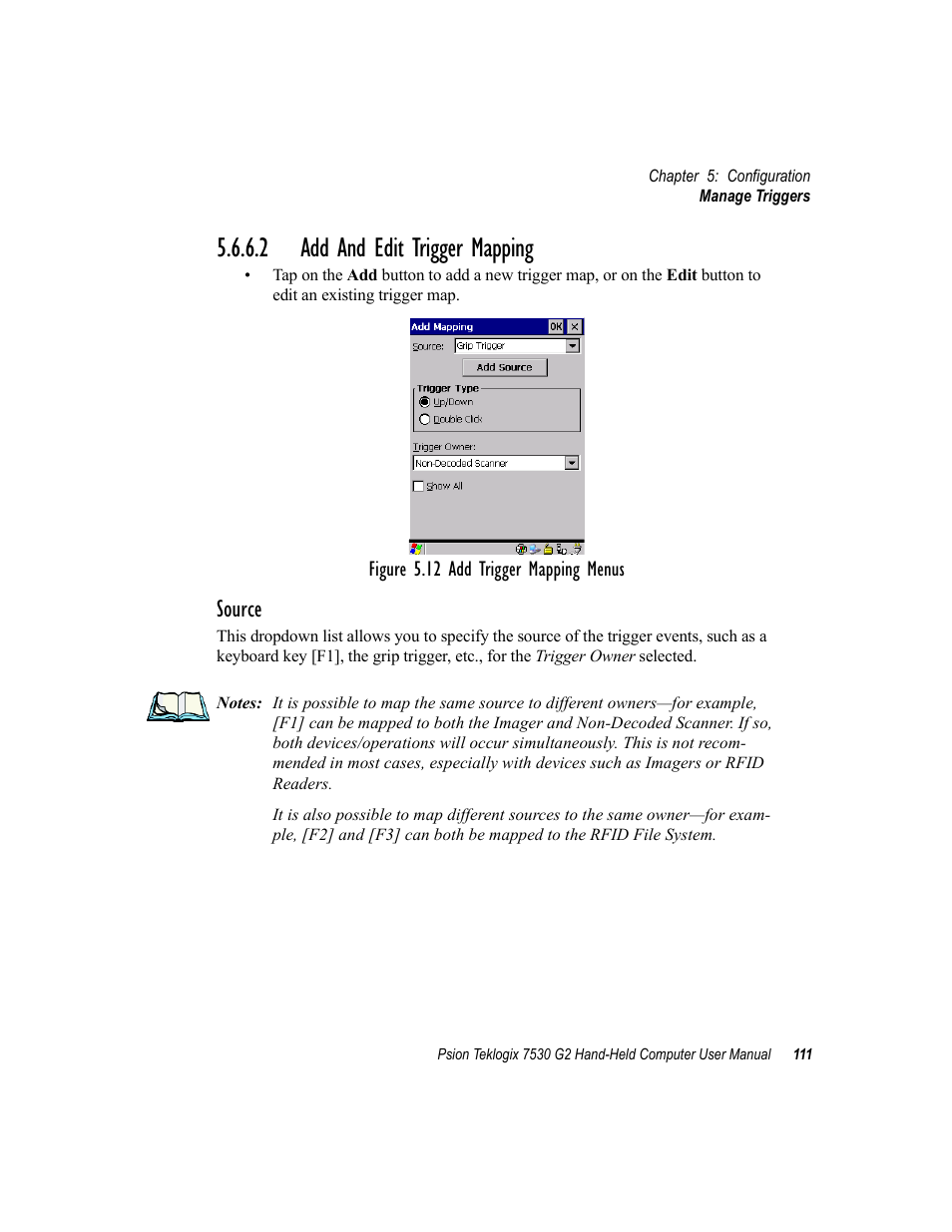 2 add and edit trigger mapping, Source | Psion Teklogix Hand-Held Computer 7530 G2 User Manual | Page 139 / 296