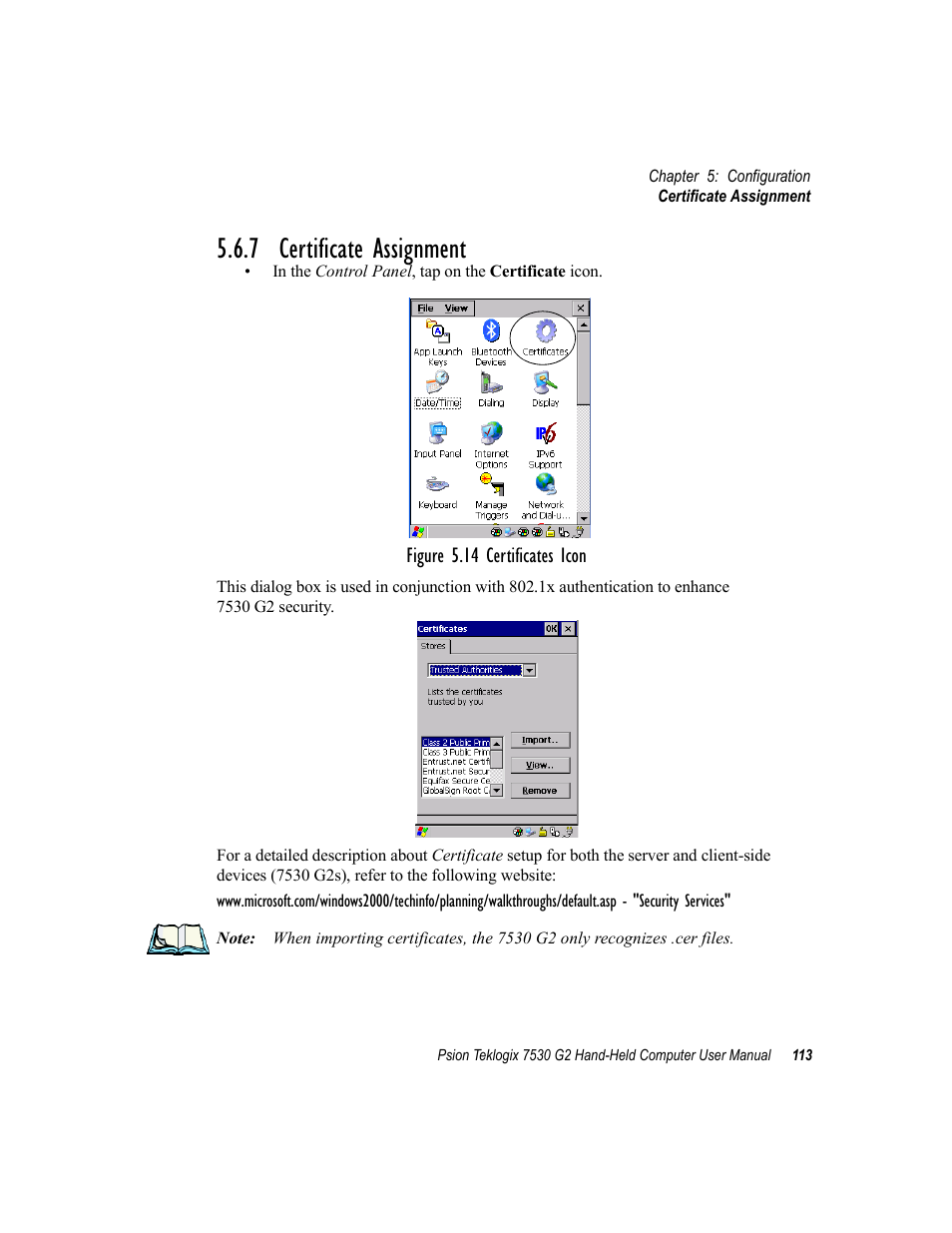 7 certificate assignment | Psion Teklogix Hand-Held Computer 7530 G2 User Manual | Page 141 / 296